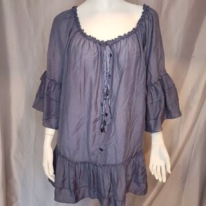Boho 14 blue grey gray short ruffle layered sheer dress cottage fairy romantic